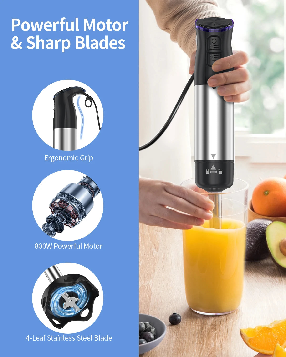ZHIYU 1000W Immersion Handheld Blender 5 In 1 Kitchen