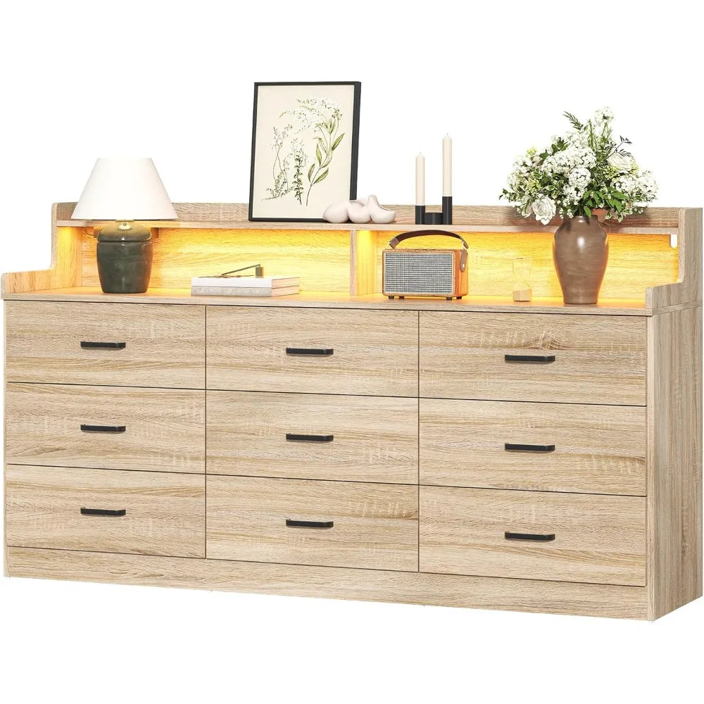 Guangbai 9 Drawer Dresser With Built In Power Outlet