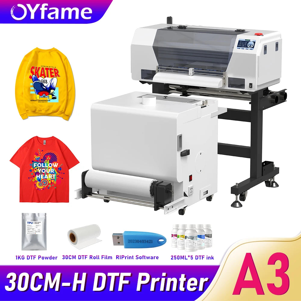 OYfame 33CM A3 DTF Printer for Epson XP600 Direct to Film T-Shirt Printing Machine with DTF Shaking Machine