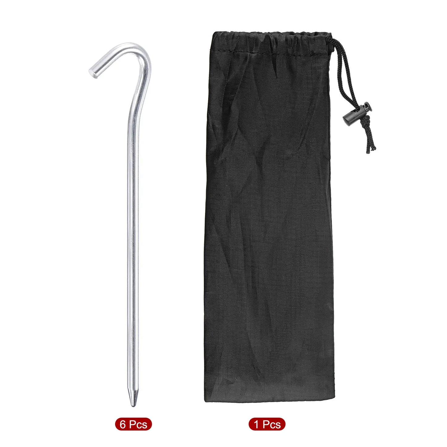 Aluminum Tent Stakes with Hook Kit 6Pcs 18.3cm Ground Pegs and Storage Bag for Outdoor Camping Canopy Tarp