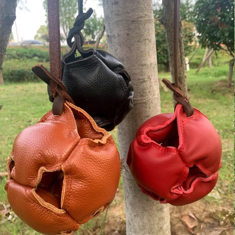 Leather Dog Training Ball Toy with Handle Soft Puppy Reward Tug Toy for Fetch and Catch