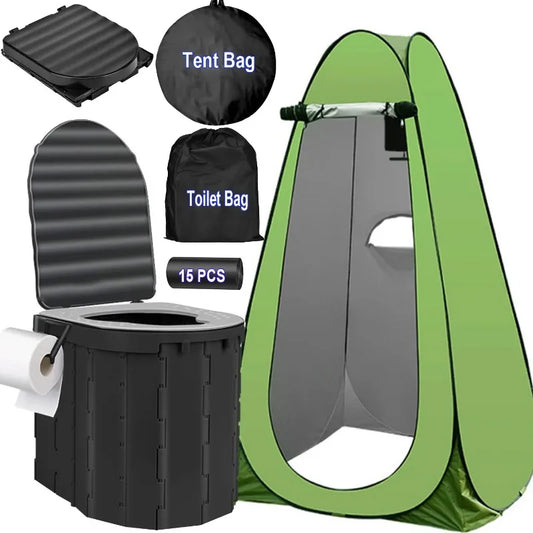 Gazily Portable Foldable Camping Toilet Set with Privacy Tent Black
