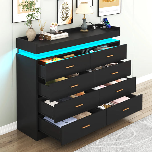 QiaoShiRen 8 Drawer Dresser With LED Lights For Bedroom