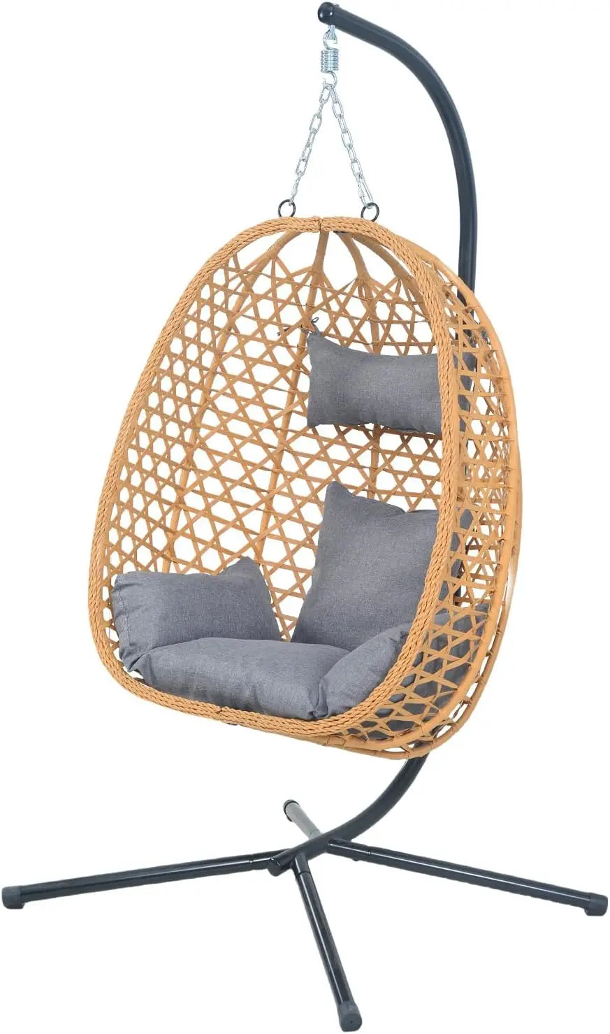 Hanging Egg Chair with Cushions Comfortable Rattan Swing Chair with Stand for Patio Garden or Balcony Stylish Outdoor Lounge Chair 350LBS Capacity