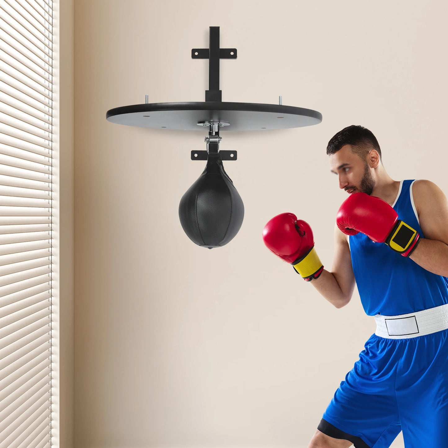 360 Degree Rotatable Speed Bag Platform Kit Heavy Duty Boxing Training Equipment with Punching Ball Black Log Color