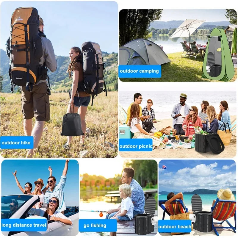 Gazily Portable Foldable Camping Toilet Set with Privacy Tent Black