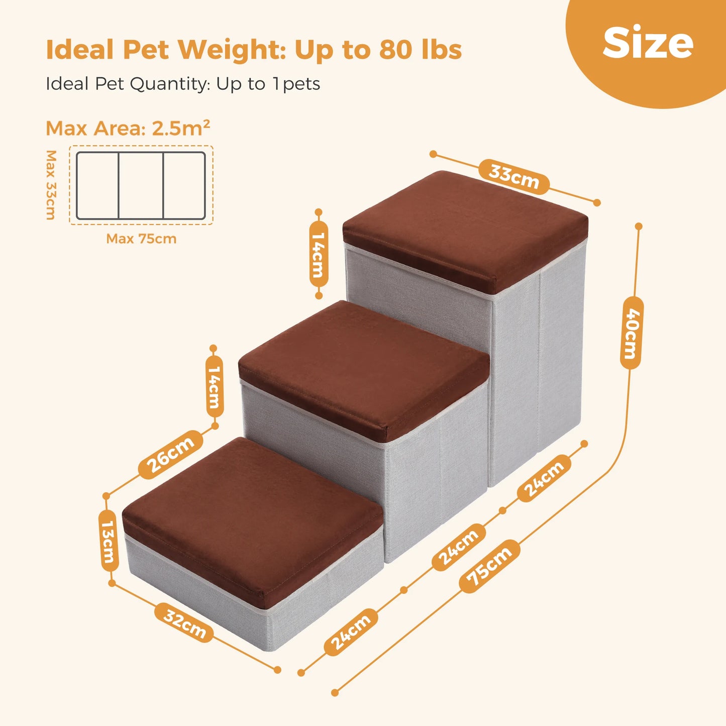 3 Tier Dog Stairs Foldable Pet Stair with Storage Box Adjustable Height Dog Steps for Small Old Dogs and Cats Non Slip Pet Ramp Indoor