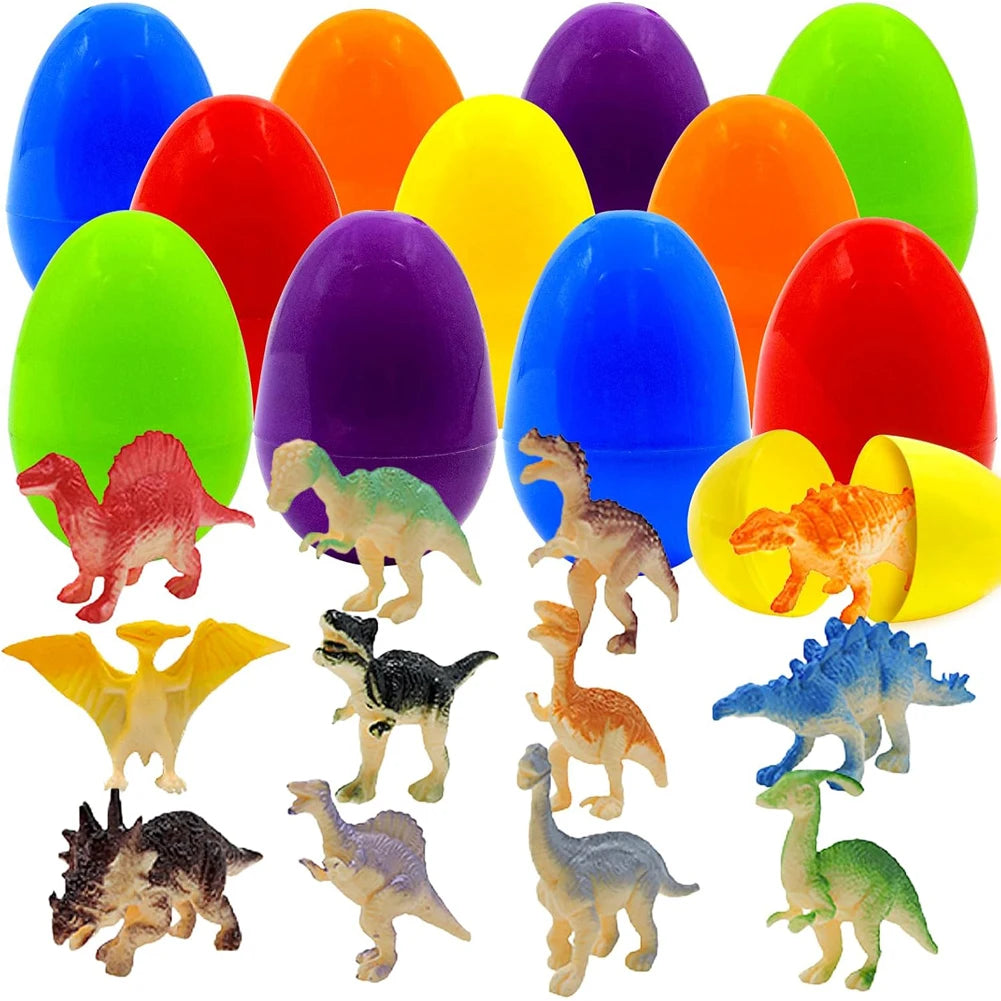 12Pcs Prefilled Easter Eggs with Dinosaur Toys Easter Basket Stuffers Surprise Easter Eggs for Kids Easter Egg Hunt Game