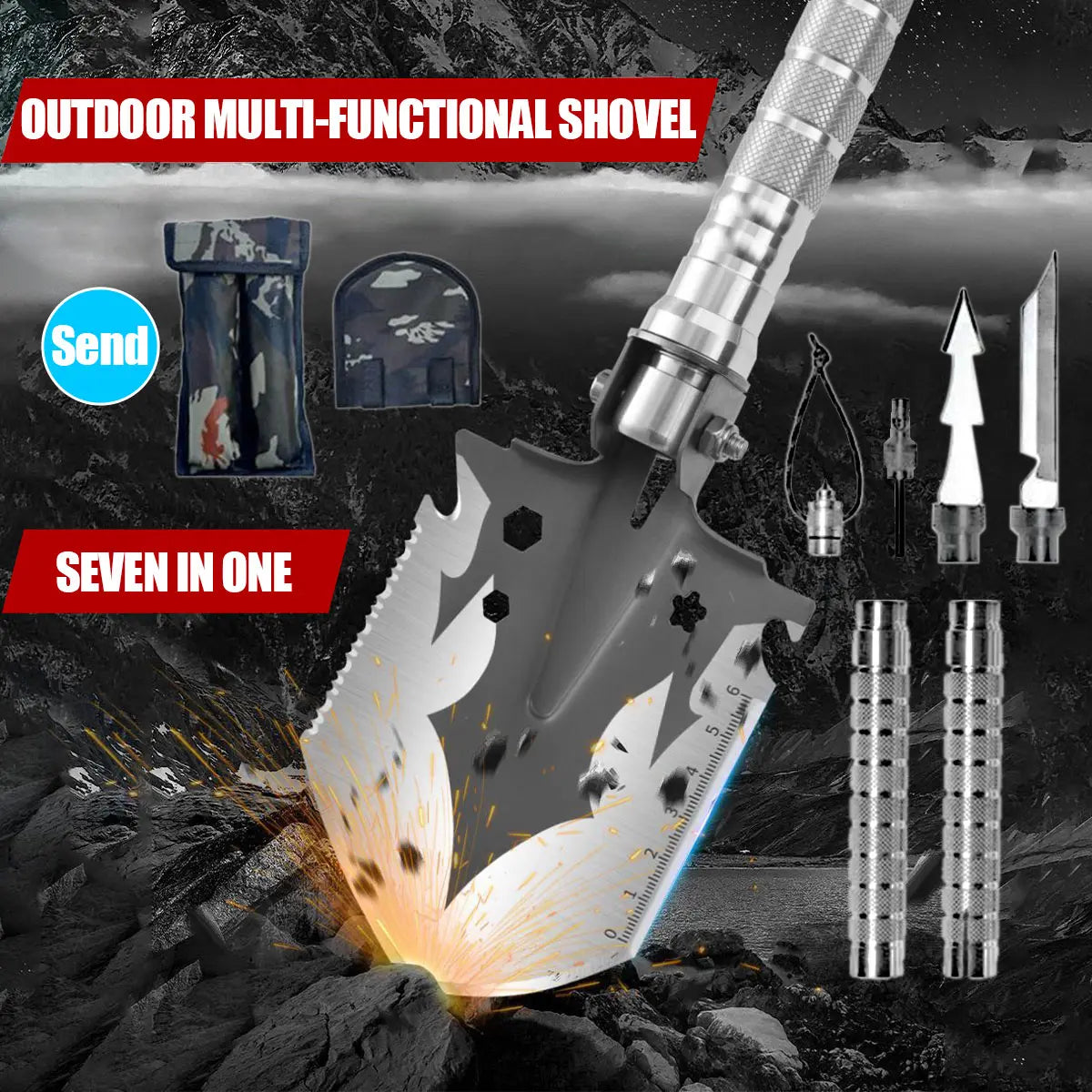 Multi Functional Detachable Foldable Military Electric Shovel Outdoor Survival Equipment Self Defense Tools Camping Accessories