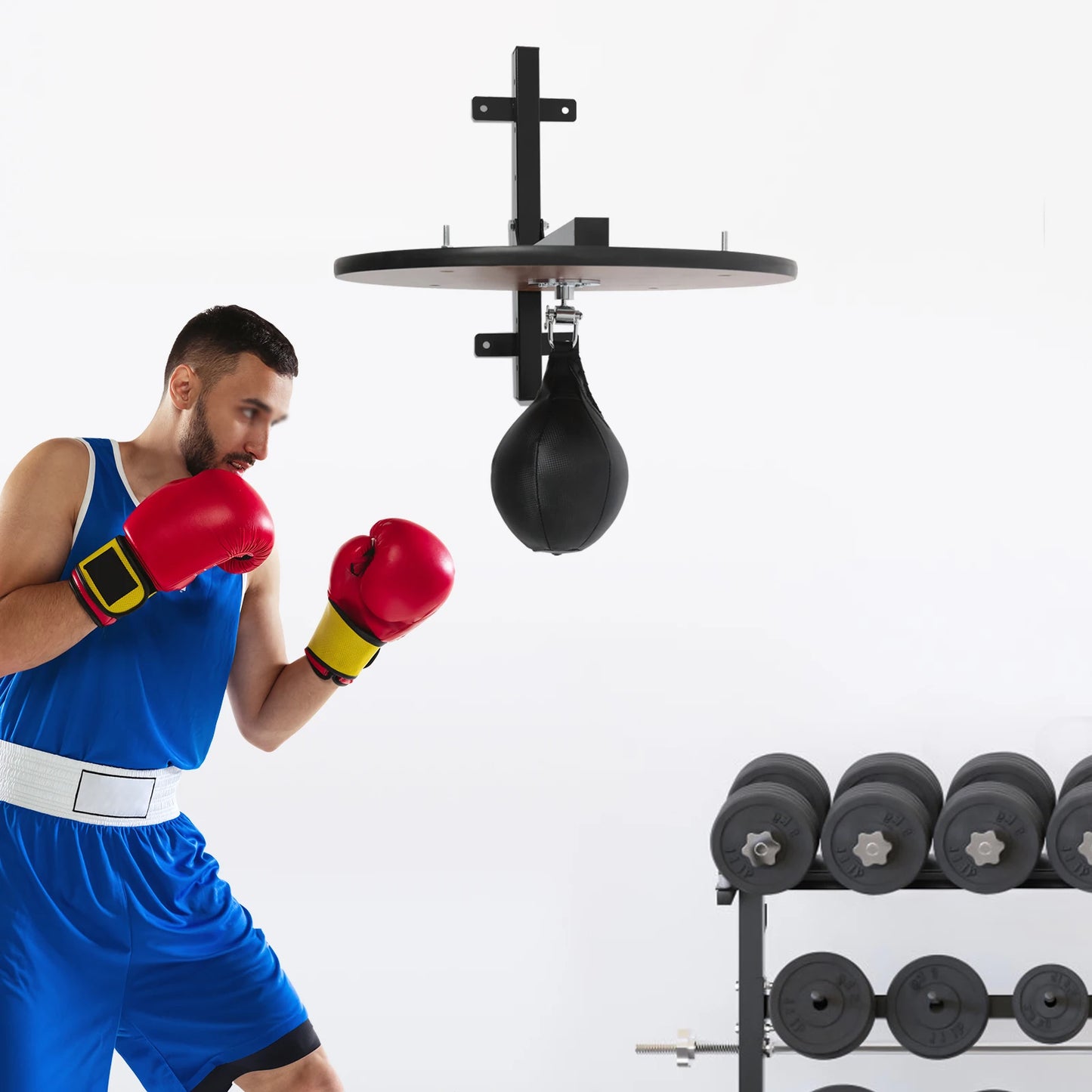 360 Degree Rotatable Speed Bag Platform Kit Heavy Duty Boxing Training Equipment with Punching Ball Black Log Color