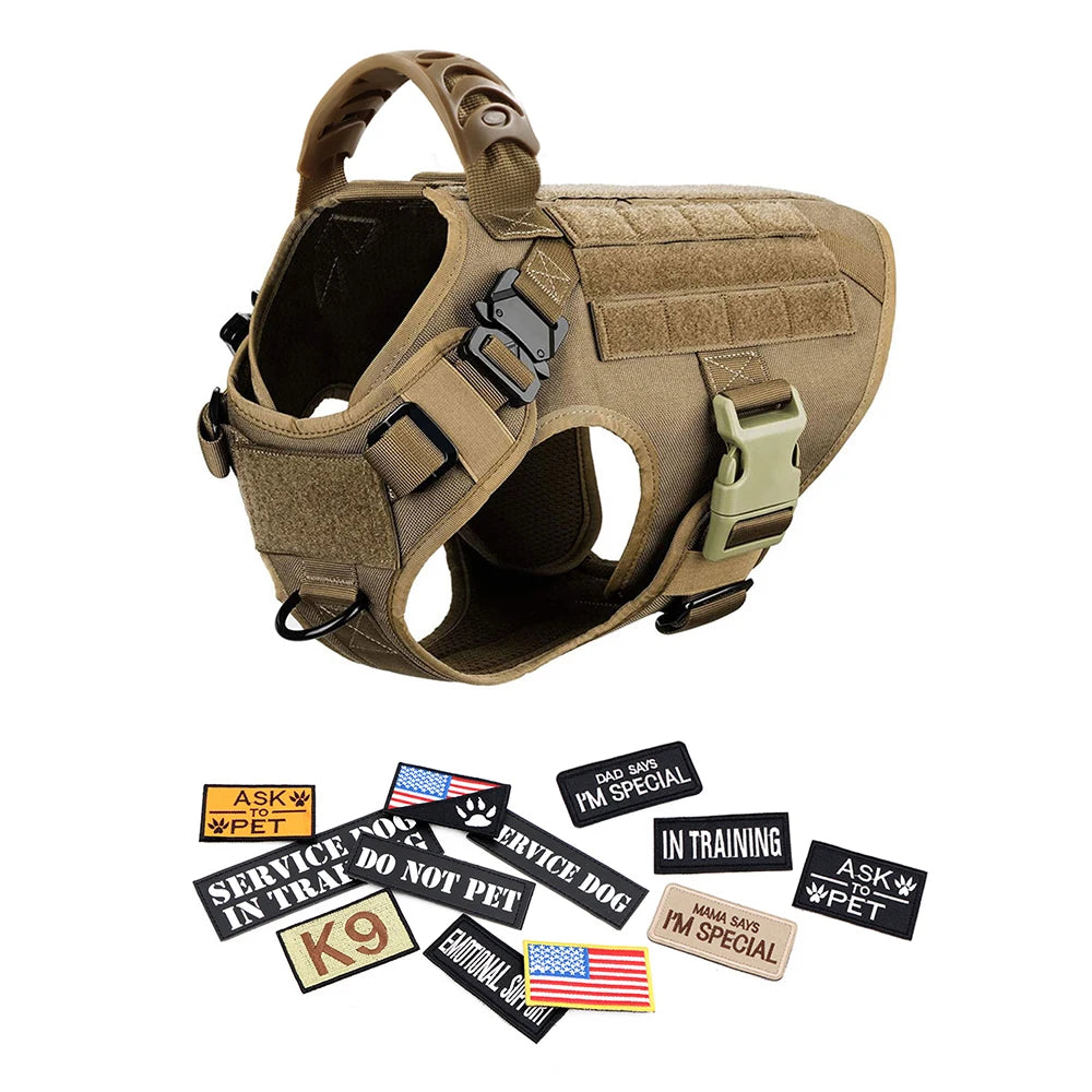 Military Large Dog Harness Collar Leash Bags Patches Set Tactical Vest for Malinois Training