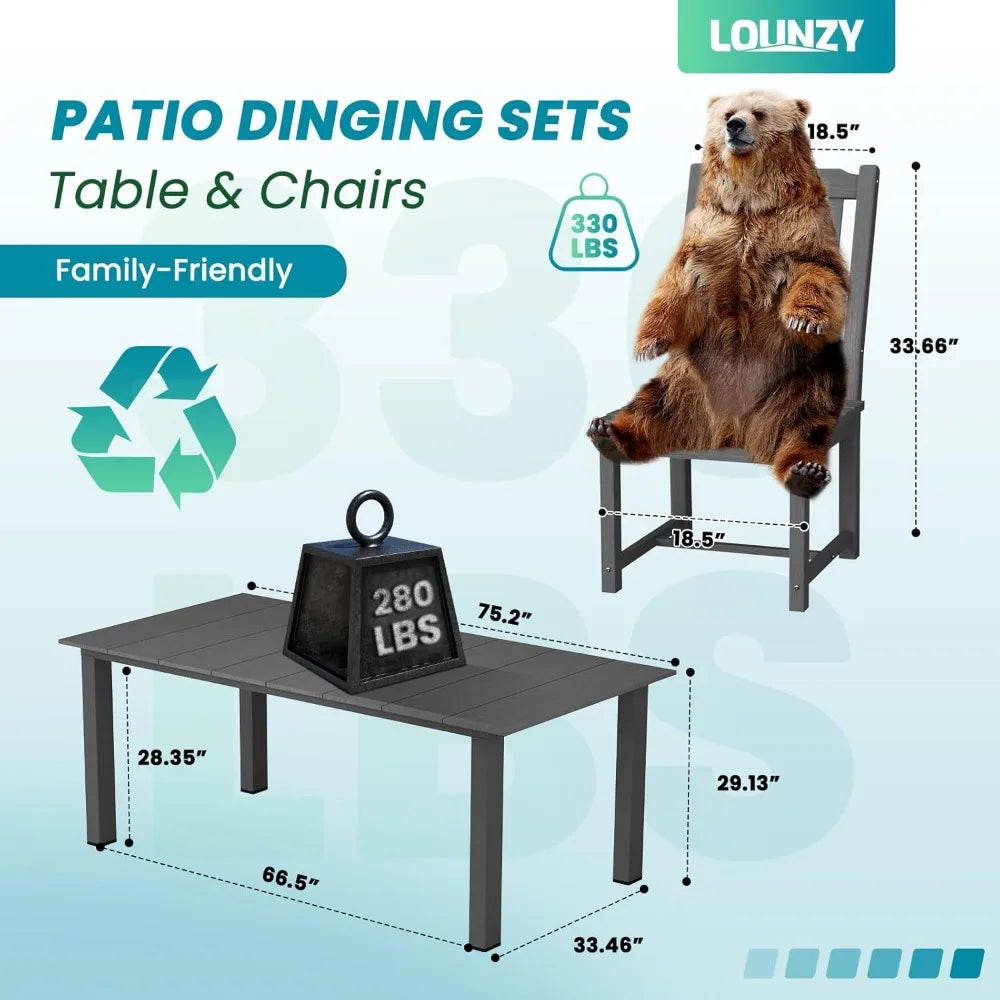 9 Pieces Patio Dining Set Outdoor HDPE Furniture Set with 2 Inch Hole Cut Out Dining Table and 8 Patio Chairs