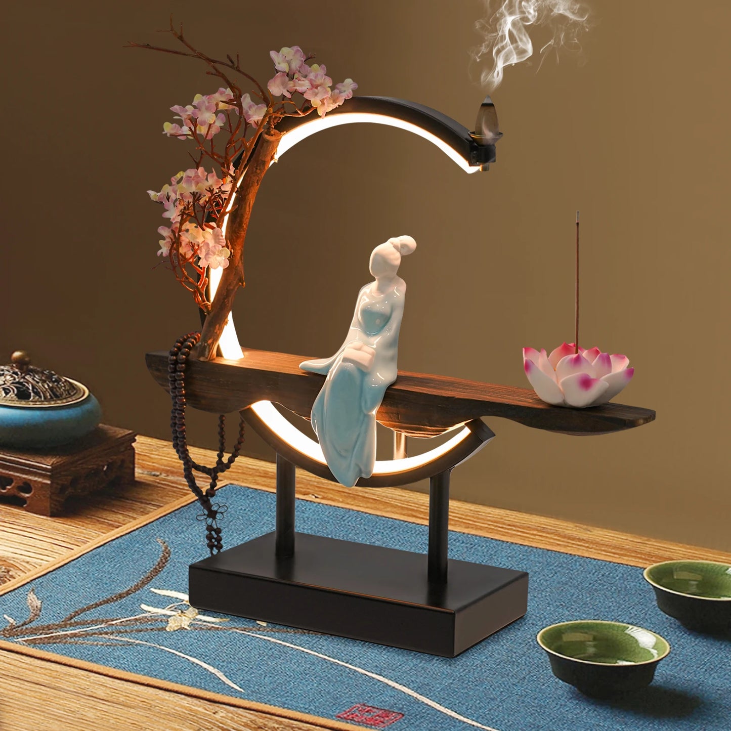 Bymaocar New Chinese Style Zen Meditation Incense Burner Set Unique Smoke Tabletop Decoration for Living Rooms Tea Rooms
