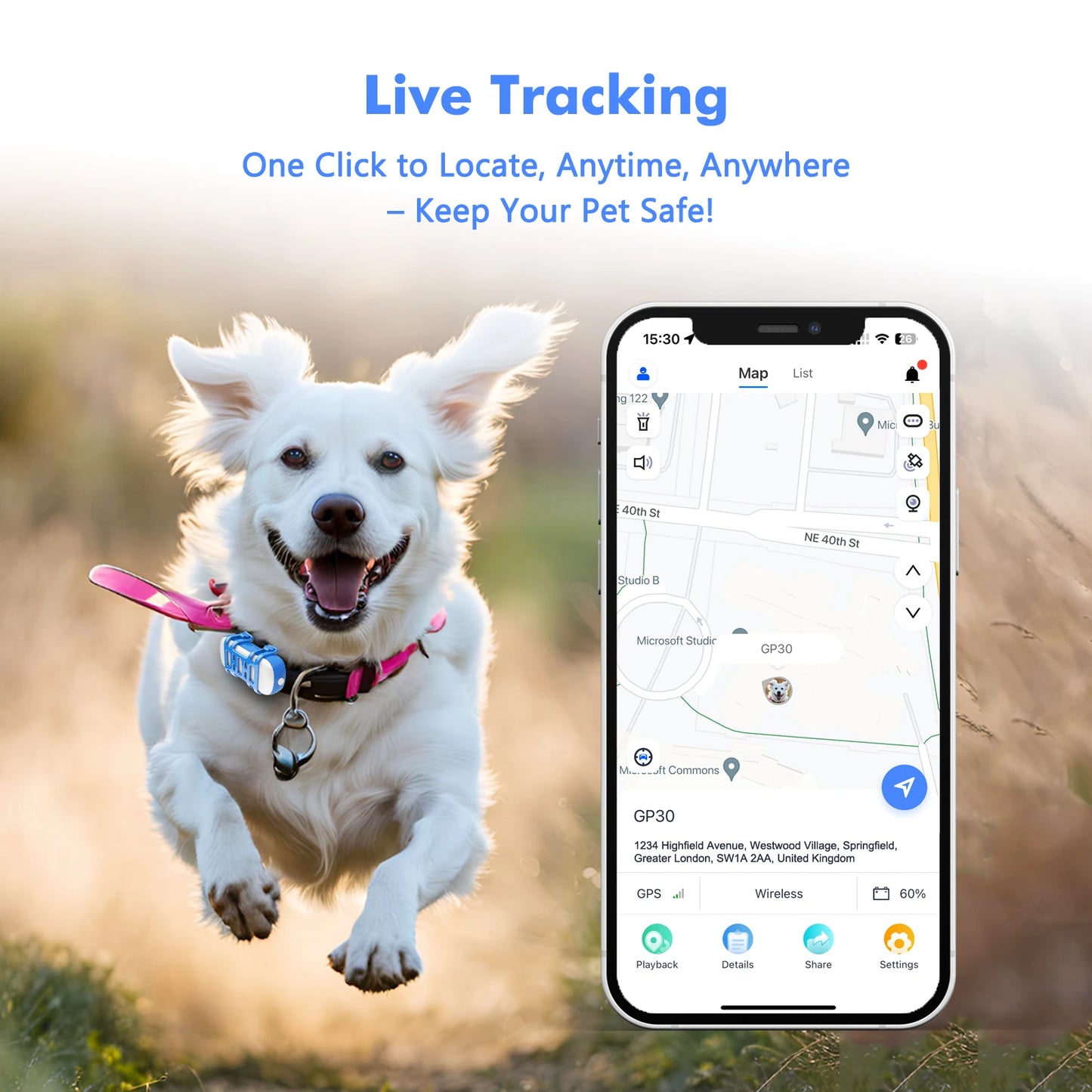 4G Dog Cat GPS Tracker for Pets Waterproof Smart Locator with App Live Tracking and Light Sound Search with Subscription