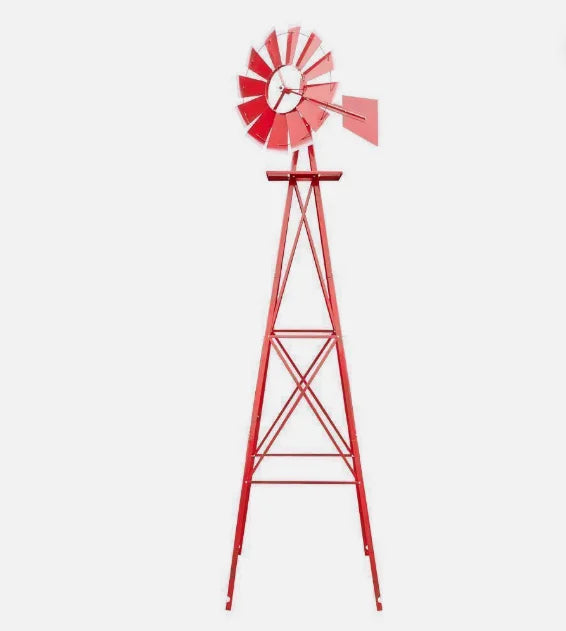 8 Foot Windmill Decorated Garden Weather Wheel Weather Resistant Metal Windmill