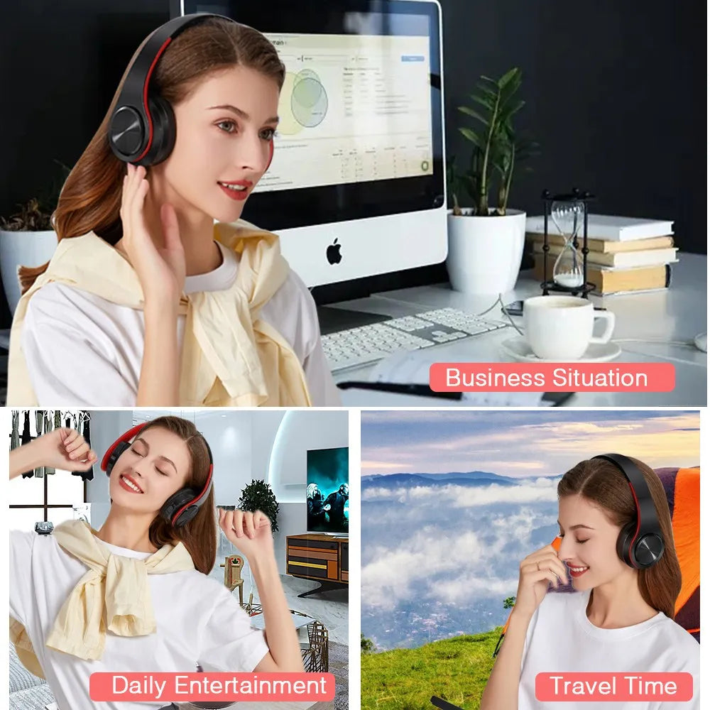 2025 Upgrading Wireless Bluetooth Headphones Stereo Headset Music Sports Overhead Earphone with Microphone for Smartphone TV PC Tablet