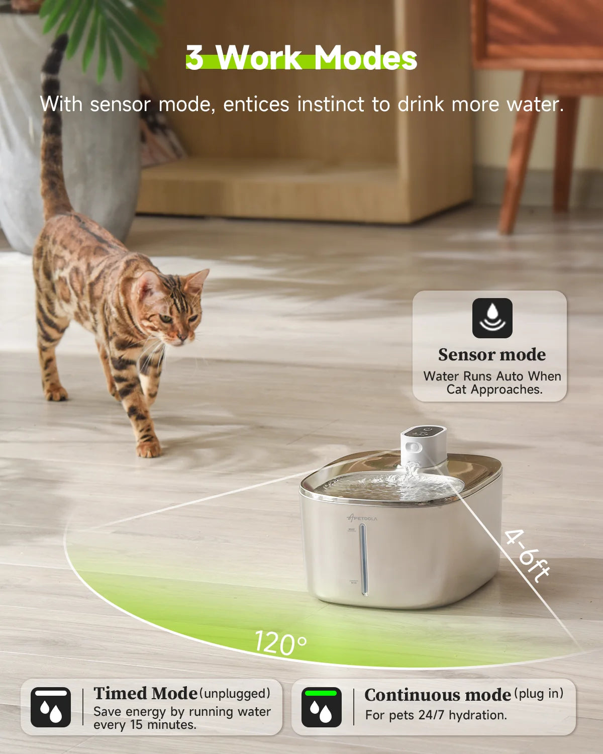 APETDOLA Wireless Cat Water Fountain Auto Sensor Drinker
